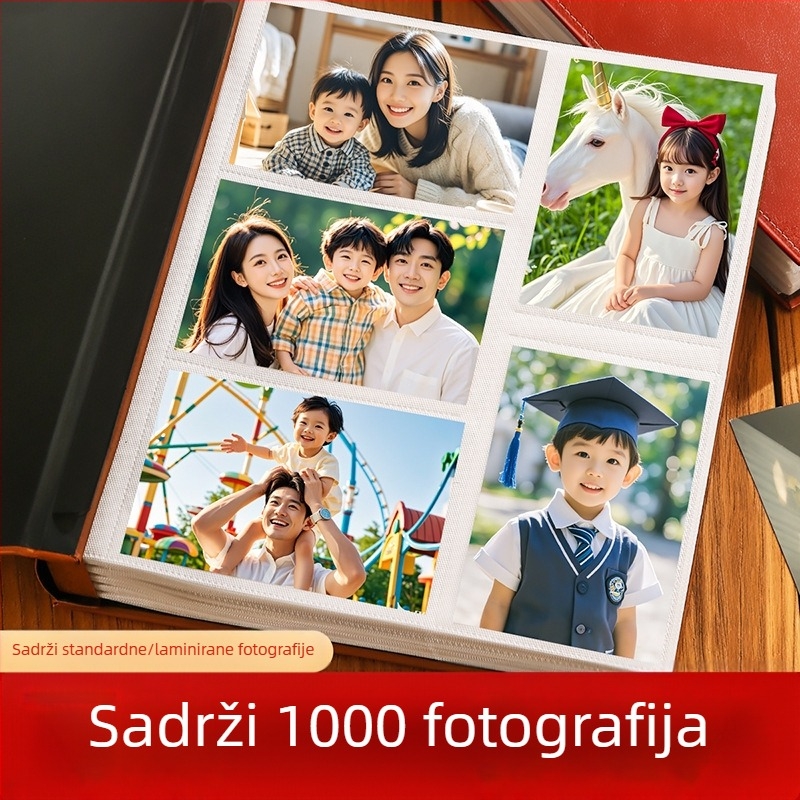 Kožni fotoalbum od 6 inča, 1000 stranica, umetnute stranice, velik kapacitet za obiteljska i bračna sjećanja, laminiran, umjetnički dizajn