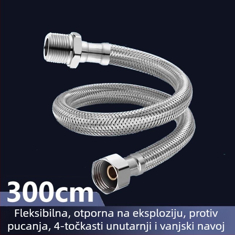 4-inčni fleksibilni produžni cijev s unutarnjim i vanjskim navojem, nehrđajući čelično opleteno tijelo cijevi, ulaz tople i hladne vode, nehrđajući vijugavi cijev