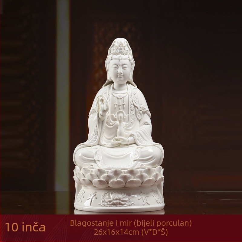 Nasmijana statua Guanyin Bodhisattva, sjedena na lotosu, porcelanska dekoracija za dom