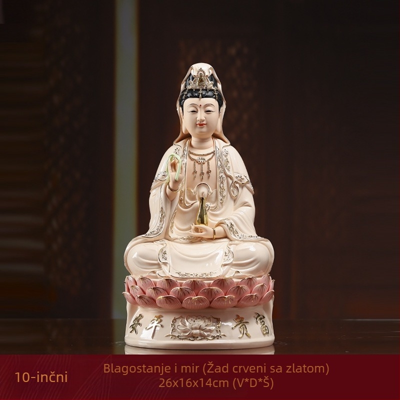 Nasmijana statua Guanyin Bodhisattva, sjedena na lotosu, porcelanska dekoracija za dom