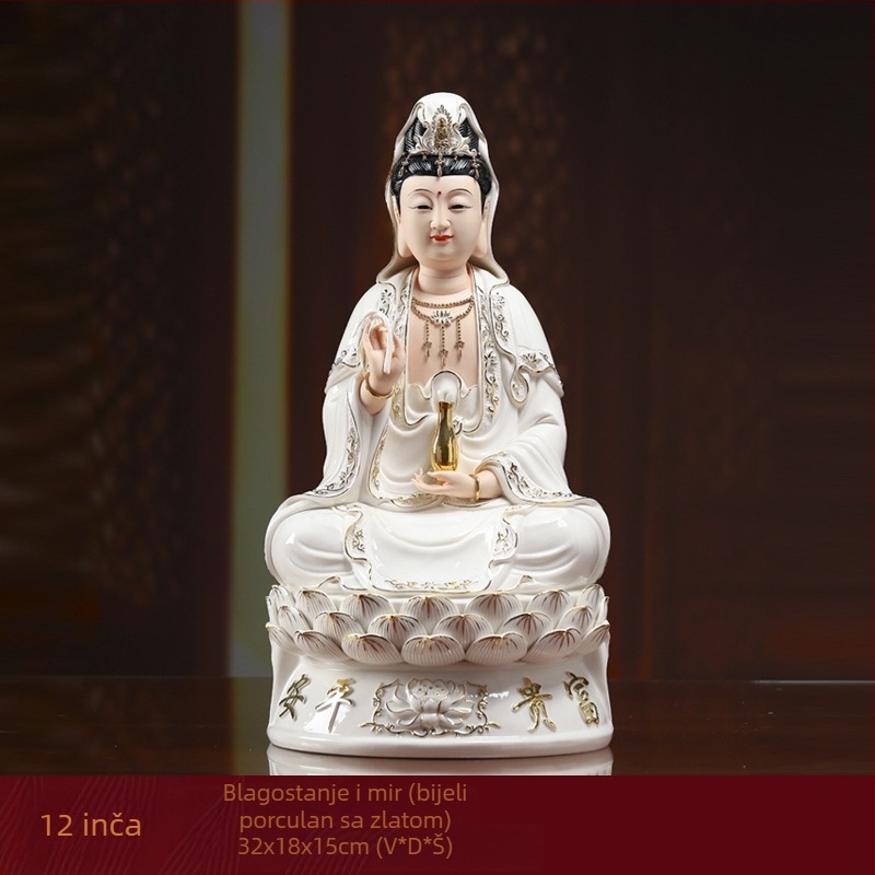 Nasmijana statua Guanyin Bodhisattva, sjedena na lotosu, porcelanska dekoracija za dom