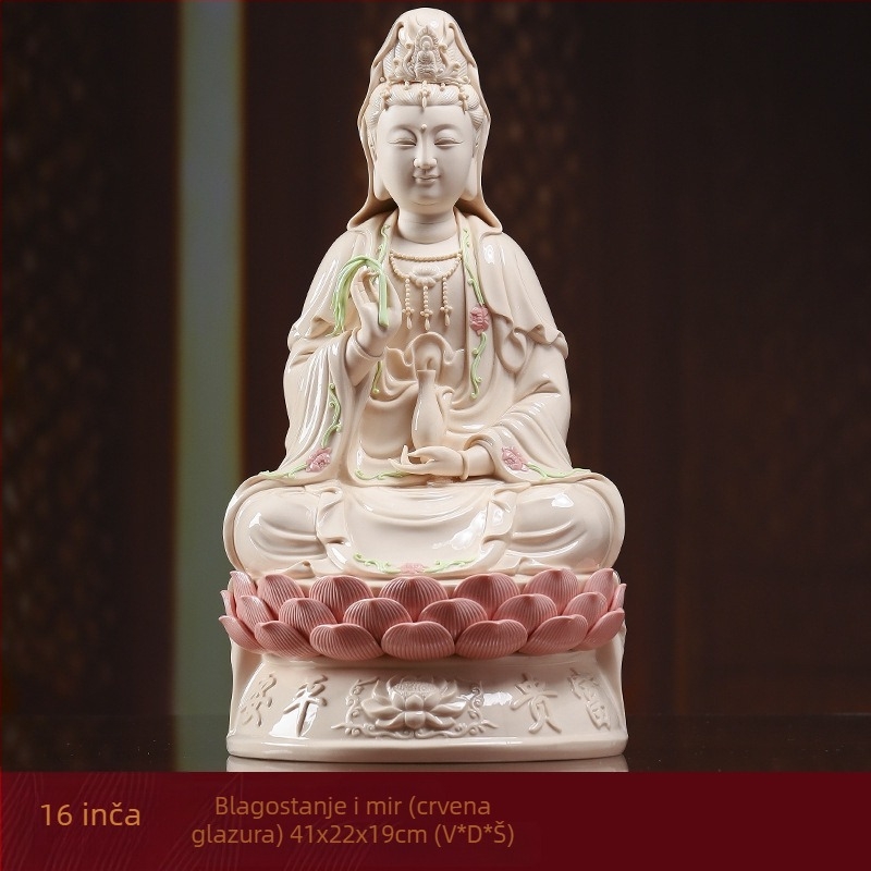 Nasmijana statua Guanyin Bodhisattva, sjedena na lotosu, porcelanska dekoracija za dom