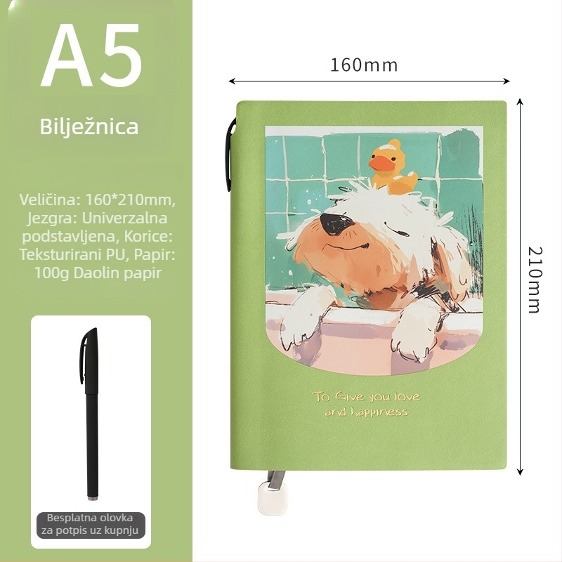 Bilježnica s šarenom karikaturnom ilustracijom, debelog, mekanog kožno-izglednog kućišta, stranice s vodoravnim linijama