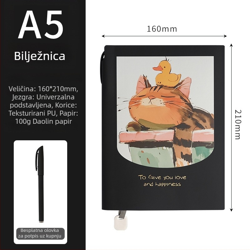Bilježnica s šarenom karikaturnom ilustracijom, debelog, mekanog kožno-izglednog kućišta, stranice s vodoravnim linijama