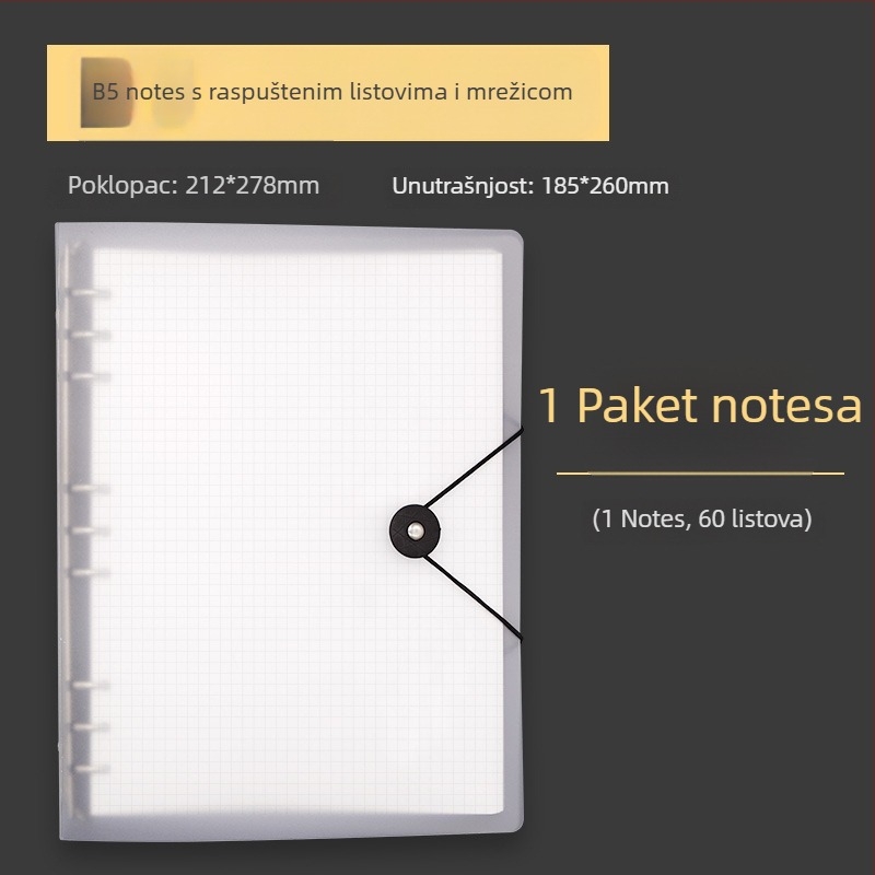 B5 bilježnica s mekim omotom, 60 listova s mrežom, prilagodljiva, perforacije 20 ili 9 rupa, zamjenjivi listovi