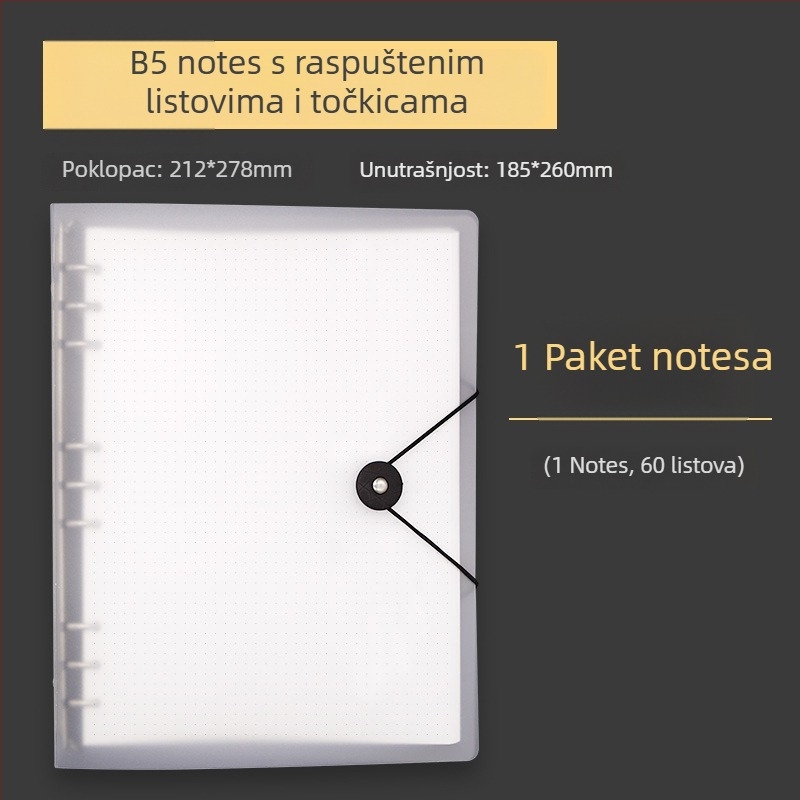 B5 bilježnica s mekim omotom, 60 listova s mrežom, prilagodljiva, perforacije 20 ili 9 rupa, zamjenjivi listovi