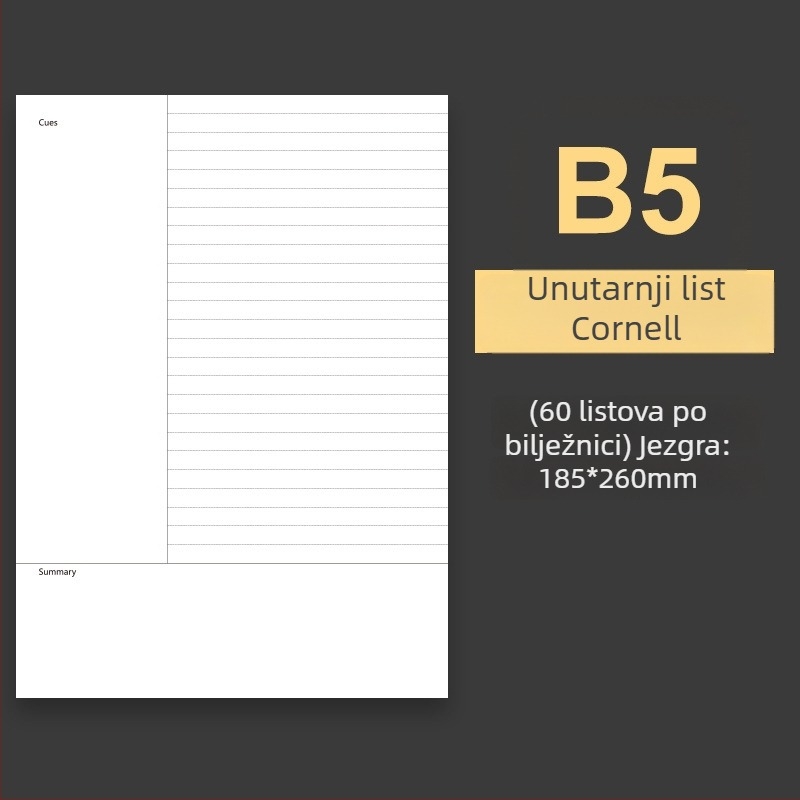 B5 bilježnica s mekim omotom, 60 listova s mrežom, prilagodljiva, perforacije 20 ili 9 rupa, zamjenjivi listovi