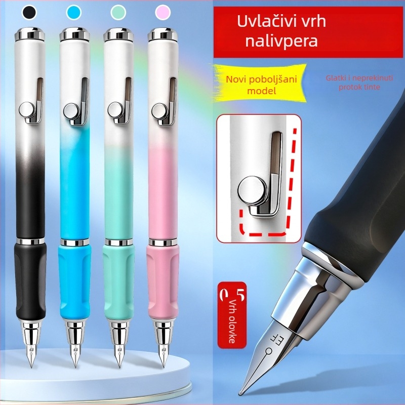 Push-Pull fountain pen s finim vrhom 0.5 EF za učenike, gradijentna boja, zamjenjiva patrona za mastilo, kapica protiv presušivanja