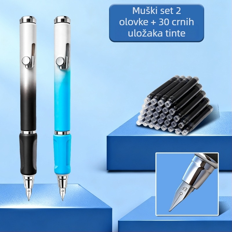 Push-Pull fountain pen s finim vrhom 0.5 EF za učenike, gradijentna boja, zamjenjiva patrona za mastilo, kapica protiv presušivanja