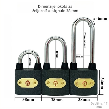 Xintianer željeznički lokot 38 mm, metalni sigurnosni lokot s univerzalnim ključem, model XTE-TLS38mm