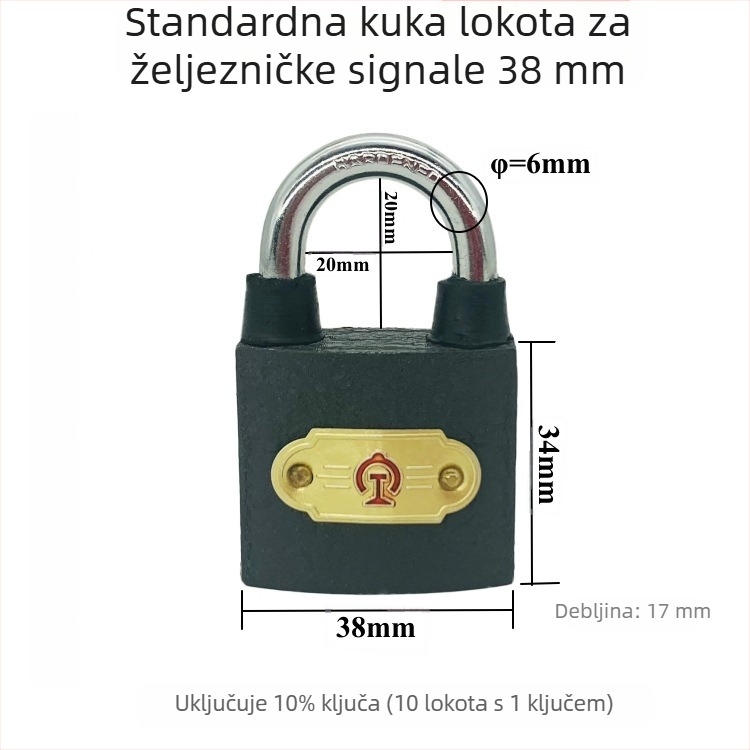 Xintianer željeznički lokot 38 mm, metalni sigurnosni lokot s univerzalnim ključem, model XTE-TLS38mm