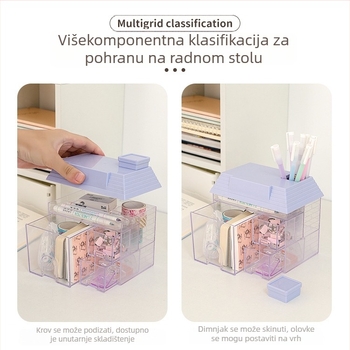 Prozirni stolni držač za olovke – četvrtasta plastična kutija za uredske potrepštine, sladak dizajn, velika zapremina