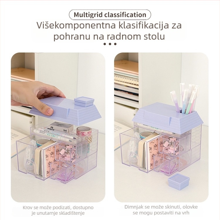 Prozirni stolni držač za olovke – četvrtasta plastična kutija za uredske potrepštine, sladak dizajn, velika zapremina