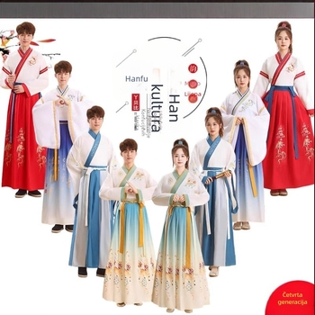 Hanfu stil kostim za ceremoniju odrastanja djece, kineski tradicionalni odjevni predmet za recitiranje Three-Character Classic i školske nastupe