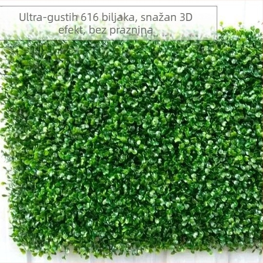 Plastična dekoracija umjetne trave, zid biljaka, pozadina za dnevni boravak ili vanjsku upotrebu, Milano-inspiriran dizajn sa zelenim biljkama i sitnim bijelim cvjetovima.
