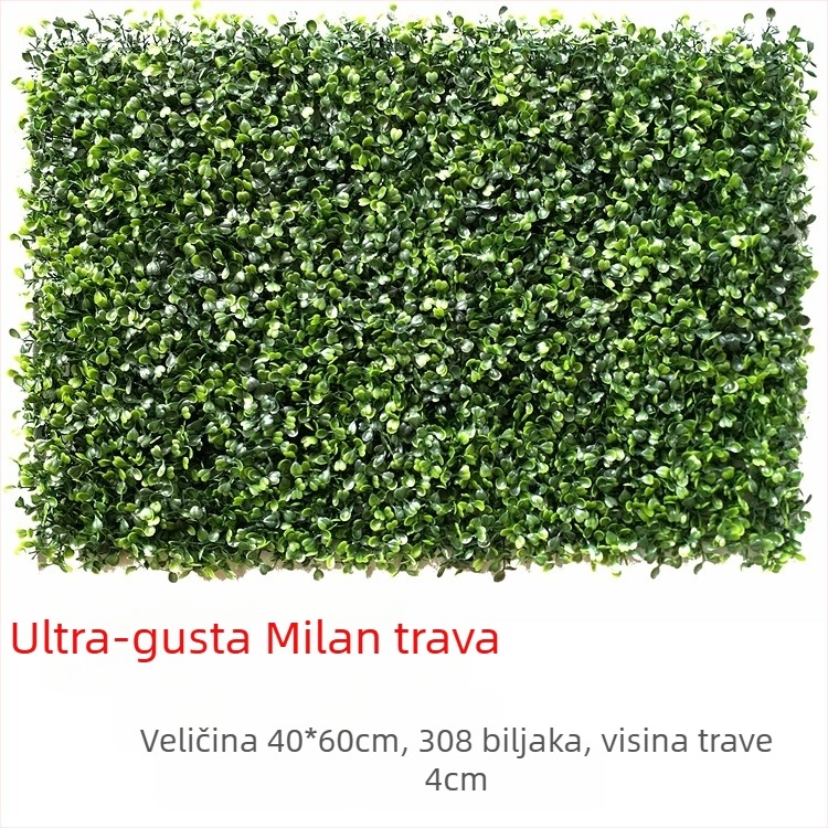 Plastična dekoracija umjetne trave, zid biljaka, pozadina za dnevni boravak ili vanjsku upotrebu, Milano-inspiriran dizajn sa zelenim biljkama i sitnim bijelim cvjetovima.