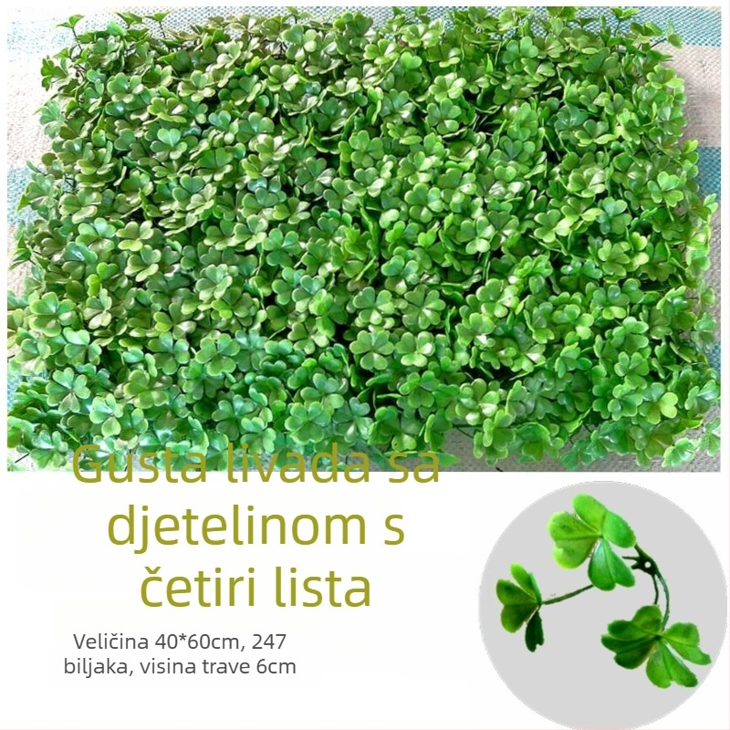 Plastična dekoracija umjetne trave, zid biljaka, pozadina za dnevni boravak ili vanjsku upotrebu, Milano-inspiriran dizajn sa zelenim biljkama i sitnim bijelim cvjetovima.