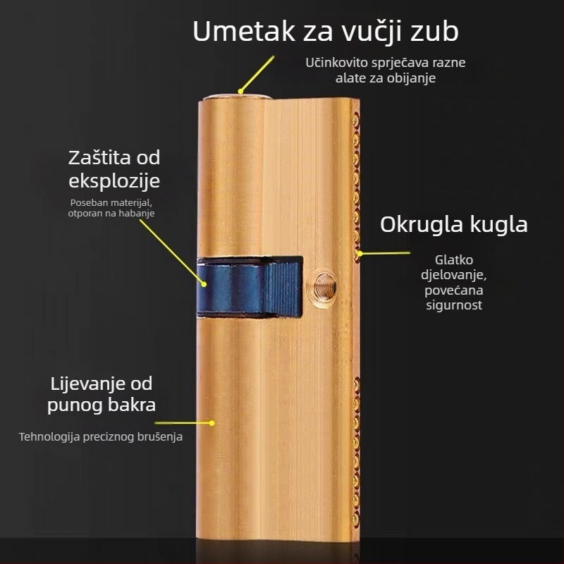 AB cilindar od čistog bakra — protivkrađa, univerzalna kućna vrata, klasičan ulazni cilindar