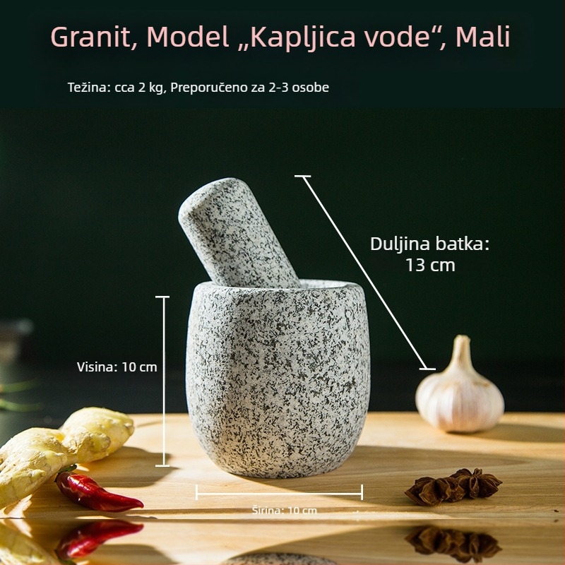 Kamena presica za češnjak i morter od granita, kućna uporaba