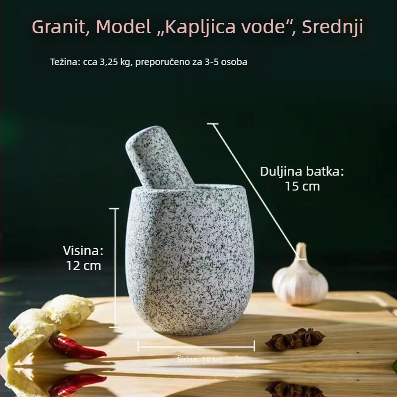 Kamena presica za češnjak i morter od granita, kućna uporaba