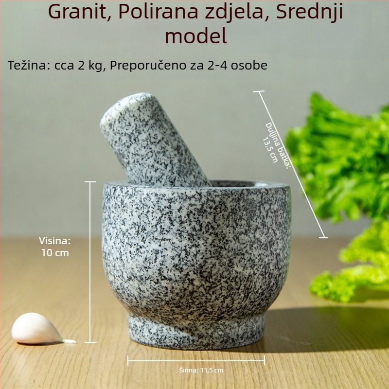 Kamena presica za češnjak i morter od granita, kućna uporaba