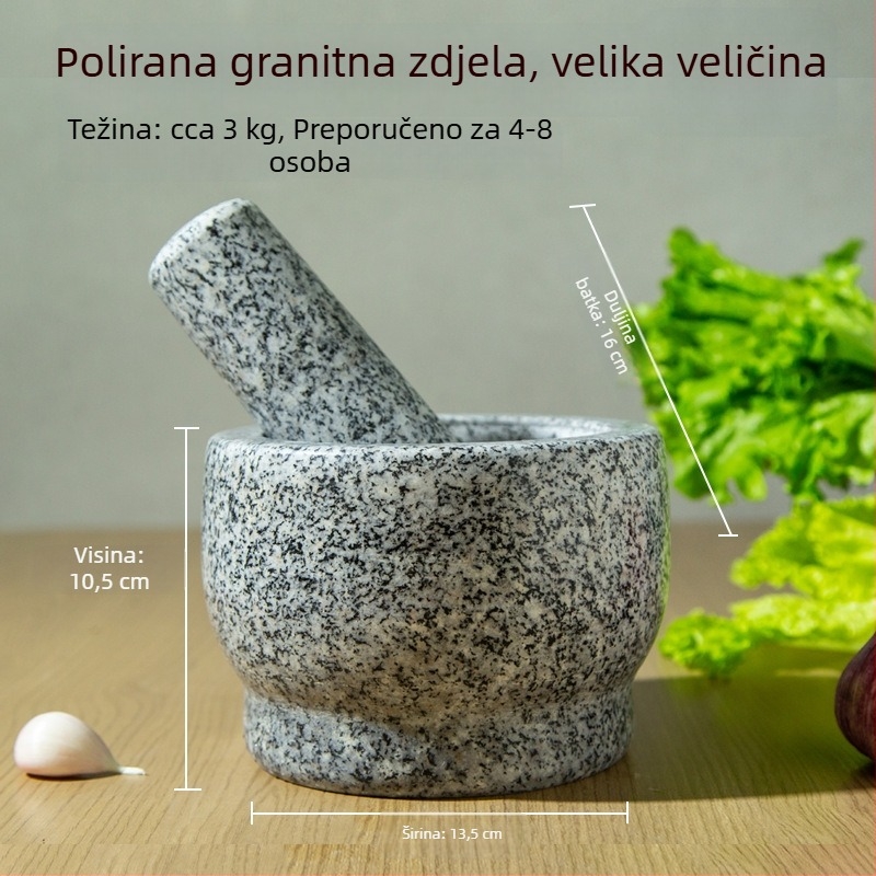 Kamena presica za češnjak i morter od granita, kućna uporaba