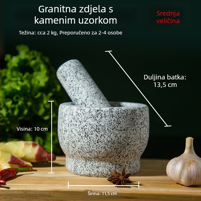 Kamena presica za češnjak i morter od granita, kućna uporaba