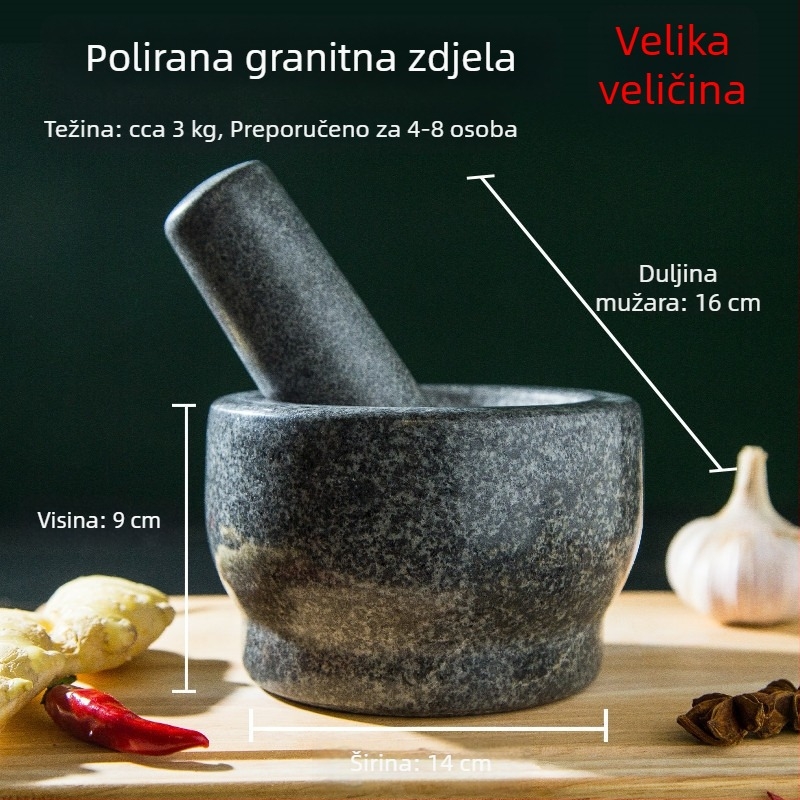 Kamena presica za češnjak i morter od granita, kućna uporaba