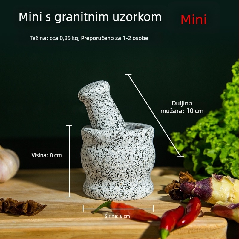 Kamena presica za češnjak i morter od granita, kućna uporaba