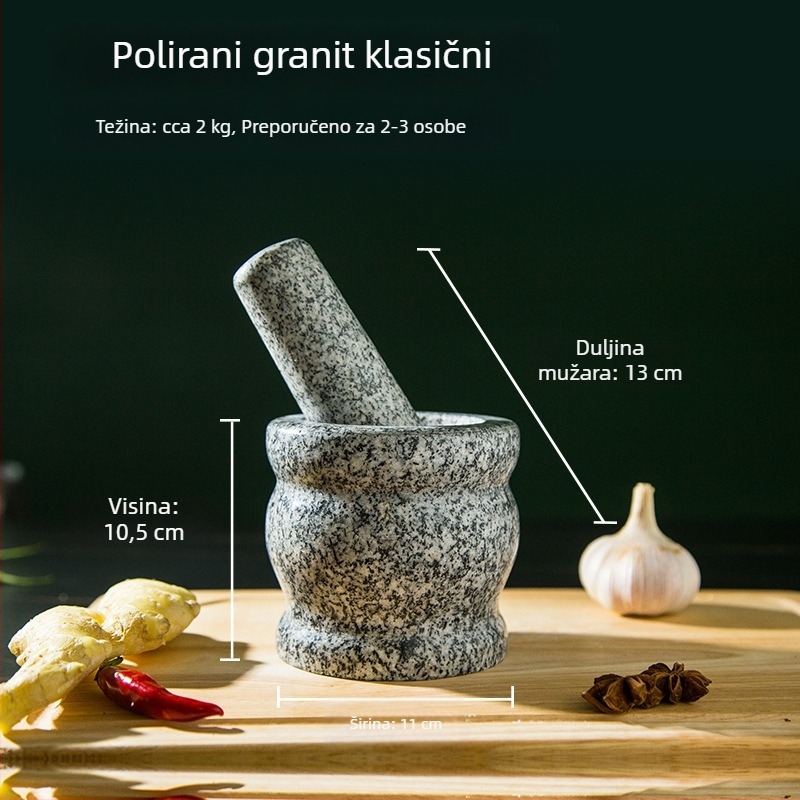 Kamena presica za češnjak i morter od granita, kućna uporaba