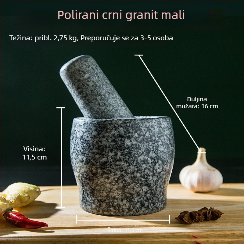 Kamena presica za češnjak i morter od granita, kućna uporaba