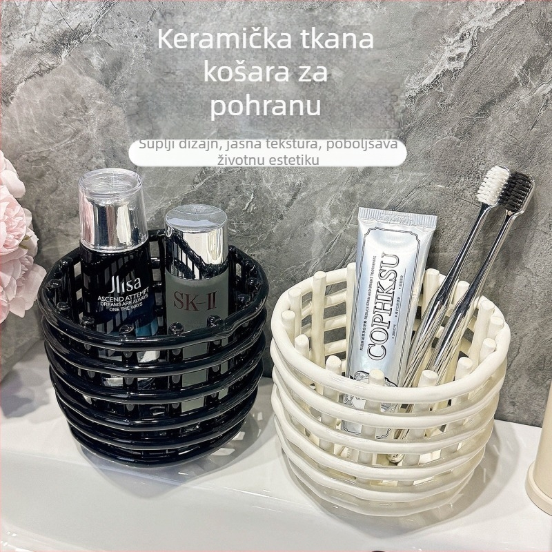 Ručni tkani keramički držač za četkicu za zube i kozmetički organizator za kupaonicu