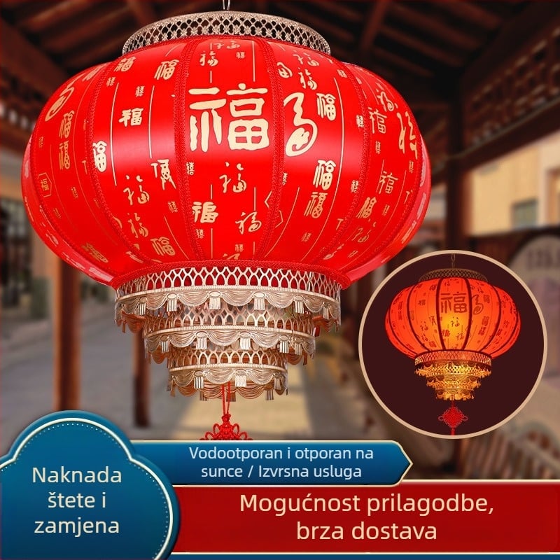 Okrugli lanterna od ovčje kože, vanjski crveni lantern s otiskom, vodootporan, pogodan za otvorenje i preseljenje, kineski stil palače
