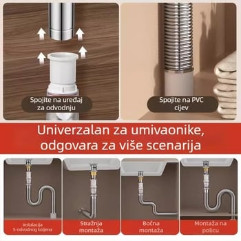 Univerzalni odvod za umivaonik od nehrđajućeg čelika s kontrolom mirisa i priborom za odvodnju
