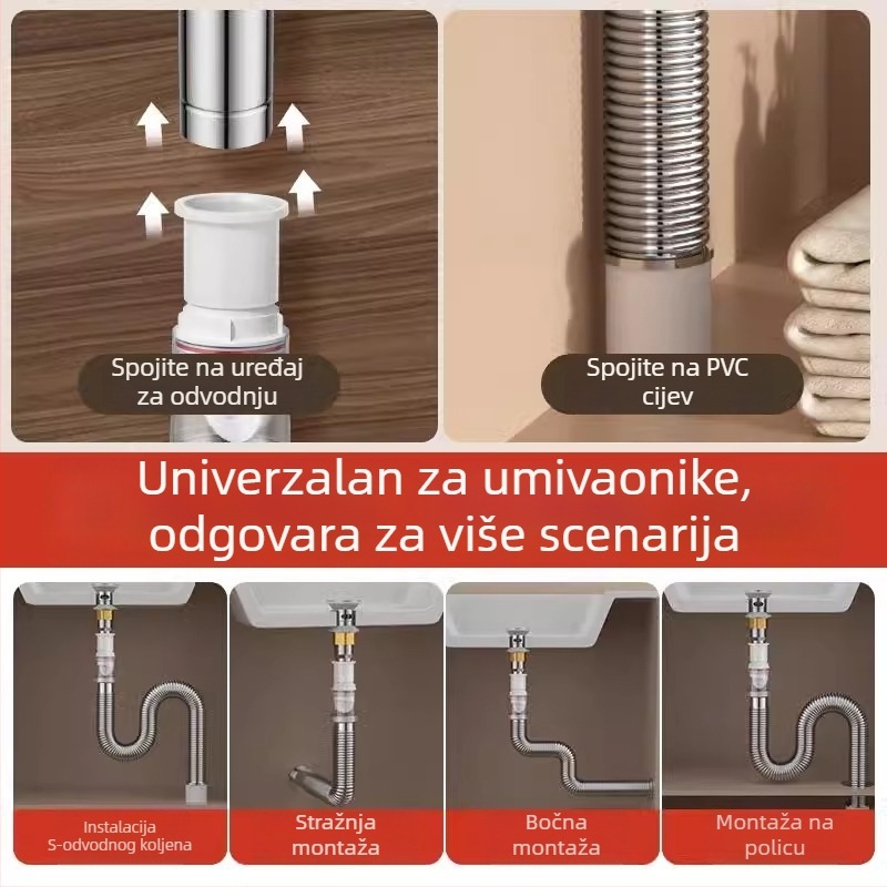Univerzalni odvod za umivaonik od nehrđajućeg čelika s kontrolom mirisa i priborom za odvodnju