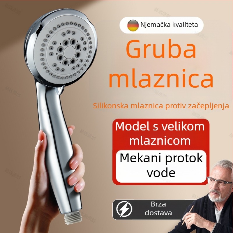 Tuš glava s velikim otvorima za snažan protok vode, zaštita od začepljenja, univerzalno kompatibilna s kupaonicom i bojlerom