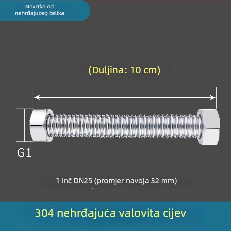 1-inčni korugirani crijevo od nehrđajućeg čelika 304, za visoke temperature i visok tlak pare i vode, oblikovljivo, s navojnim priključkom, Haomiao