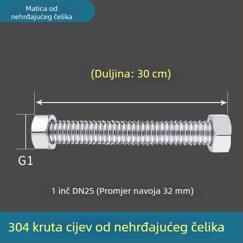1-inčni korugirani crijevo od nehrđajućeg čelika 304, za visoke temperature i visok tlak pare i vode, oblikovljivo, s navojnim priključkom, Haomiao