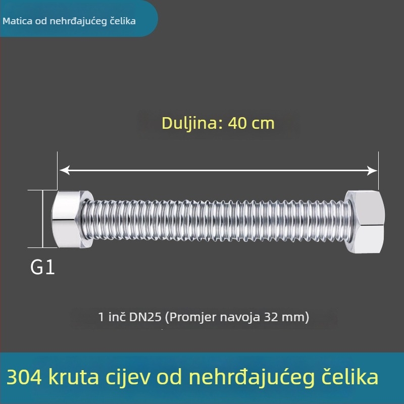 1-inčni korugirani crijevo od nehrđajućeg čelika 304, za visoke temperature i visok tlak pare i vode, oblikovljivo, s navojnim priključkom, Haomiao