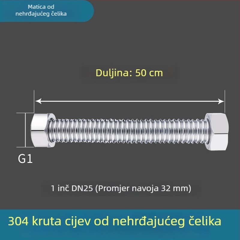 1-inčni korugirani crijevo od nehrđajućeg čelika 304, za visoke temperature i visok tlak pare i vode, oblikovljivo, s navojnim priključkom, Haomiao