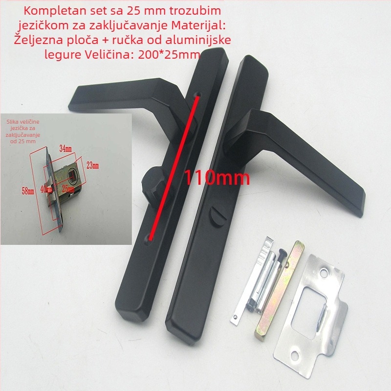 Brava za kupaonska vrata s aluminijskim okvirom, za krilna vrata, kupaonska kvaka, jednostrani jezičak, vrata s mrežom, širina 25 mm, bez ključa
