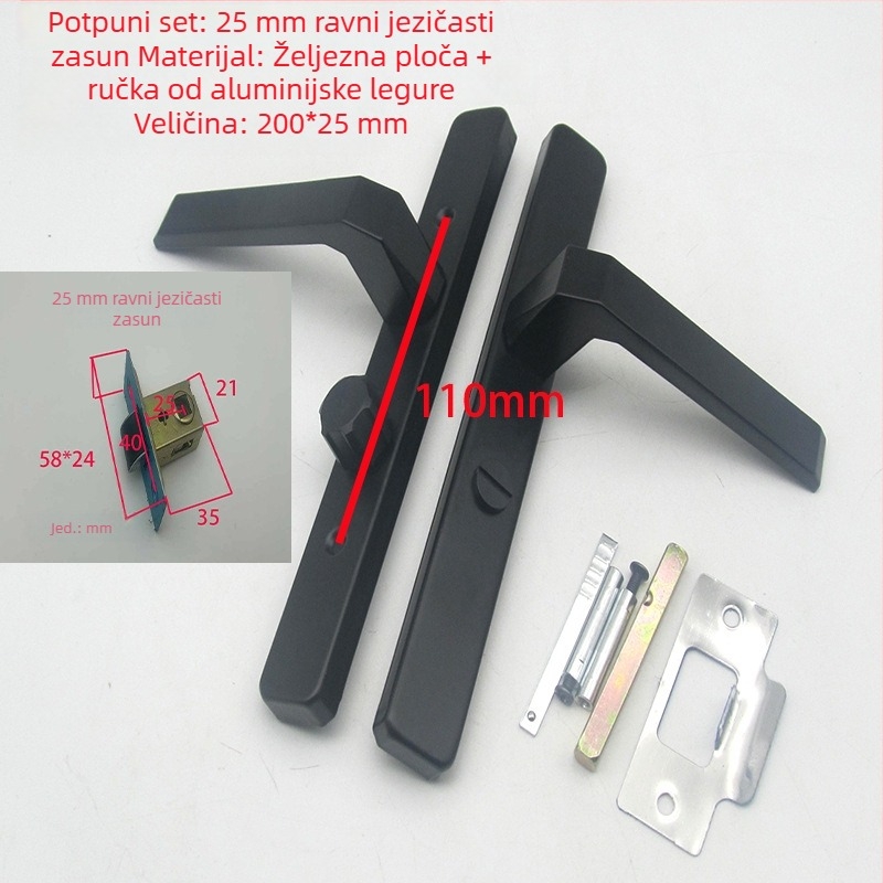 Brava za kupaonska vrata s aluminijskim okvirom, za krilna vrata, kupaonska kvaka, jednostrani jezičak, vrata s mrežom, širina 25 mm, bez ključa