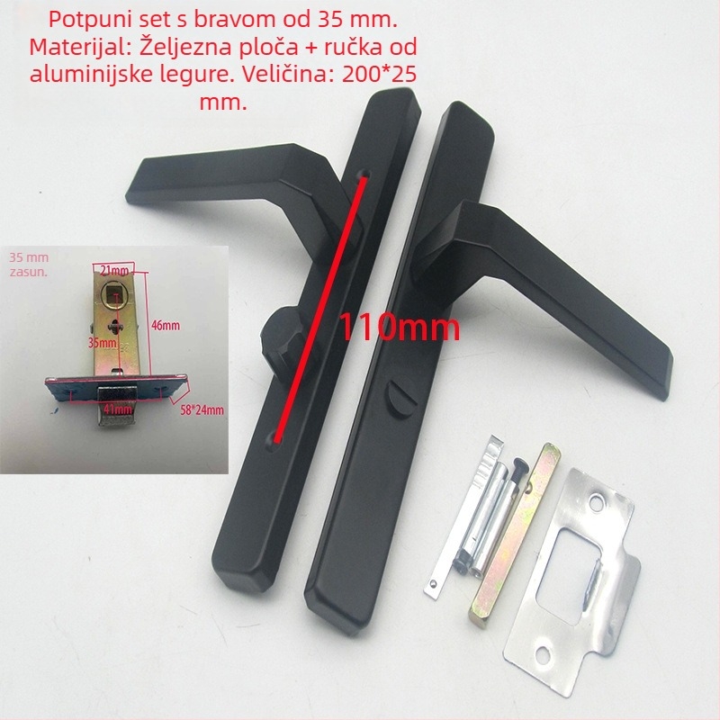 Brava za kupaonska vrata s aluminijskim okvirom, za krilna vrata, kupaonska kvaka, jednostrani jezičak, vrata s mrežom, širina 25 mm, bez ključa