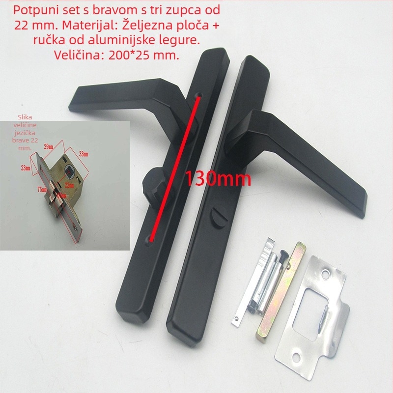Brava za kupaonska vrata s aluminijskim okvirom, za krilna vrata, kupaonska kvaka, jednostrani jezičak, vrata s mrežom, širina 25 mm, bez ključa