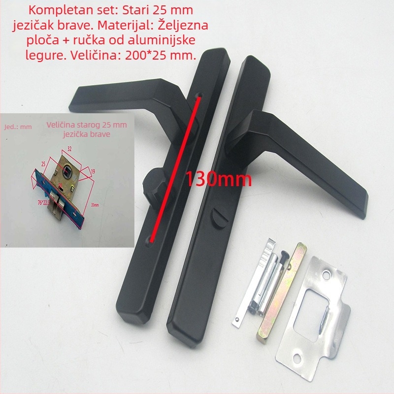 Brava za kupaonska vrata s aluminijskim okvirom, za krilna vrata, kupaonska kvaka, jednostrani jezičak, vrata s mrežom, širina 25 mm, bez ključa