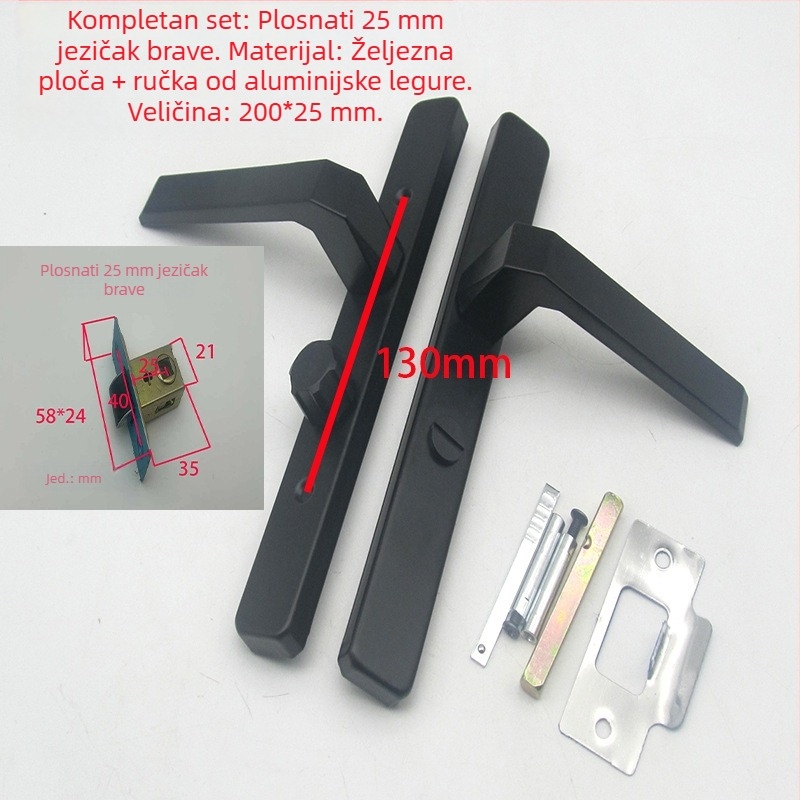 Brava za kupaonska vrata s aluminijskim okvirom, za krilna vrata, kupaonska kvaka, jednostrani jezičak, vrata s mrežom, širina 25 mm, bez ključa