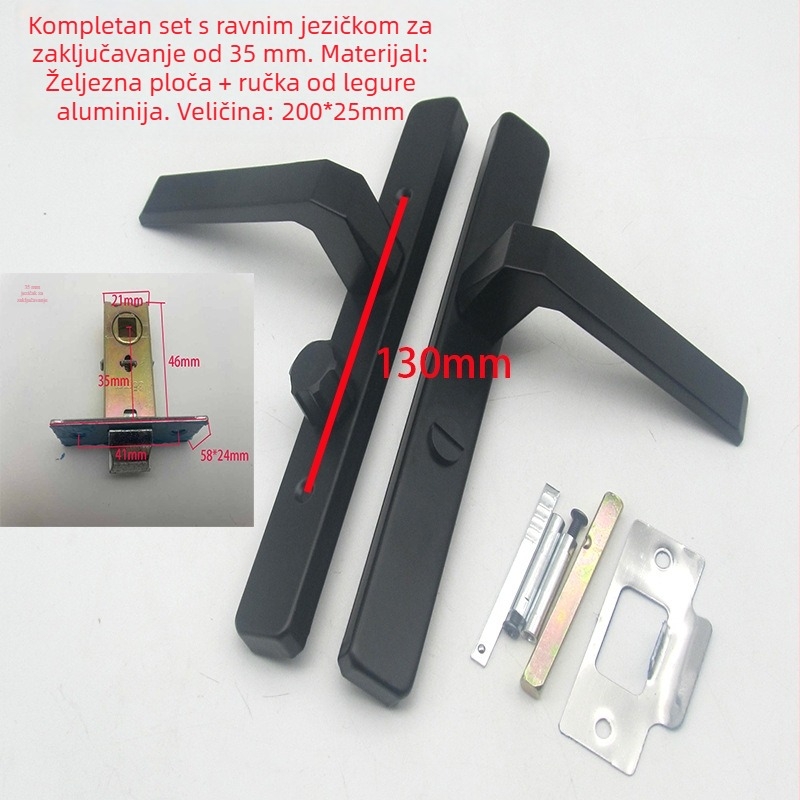 Brava za kupaonska vrata s aluminijskim okvirom, za krilna vrata, kupaonska kvaka, jednostrani jezičak, vrata s mrežom, širina 25 mm, bez ključa
