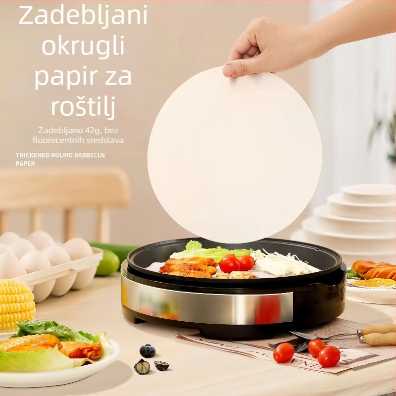 Debeli kružni papir za pečenje sa silikonskim premazom, neprijanjajući, dvostrani, otporan na visoke temperature i upija masnoću, za kućnu uporabu.