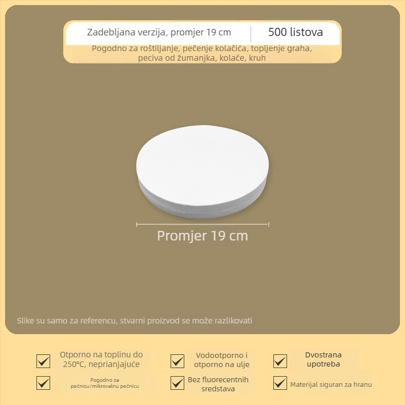 Debeli kružni papir za pečenje sa silikonskim premazom, neprijanjajući, dvostrani, otporan na visoke temperature i upija masnoću, za kućnu uporabu.