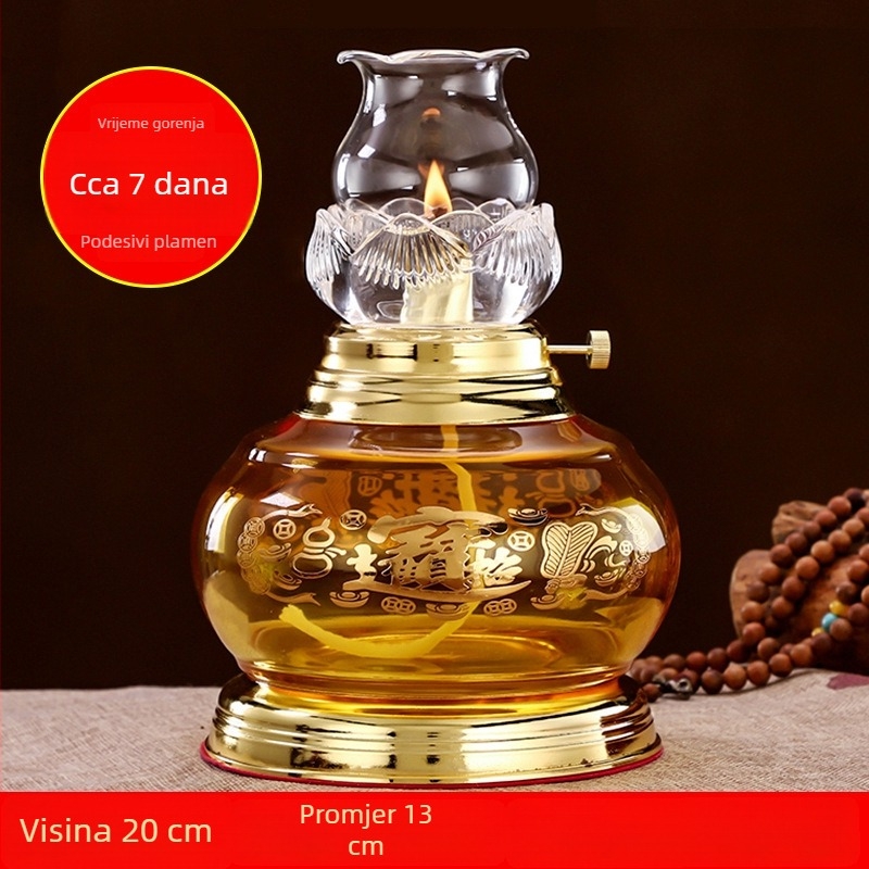 Kristalna staklena uljna lampa za Buddha ponude, 30-dnevna dugotrajna lampa